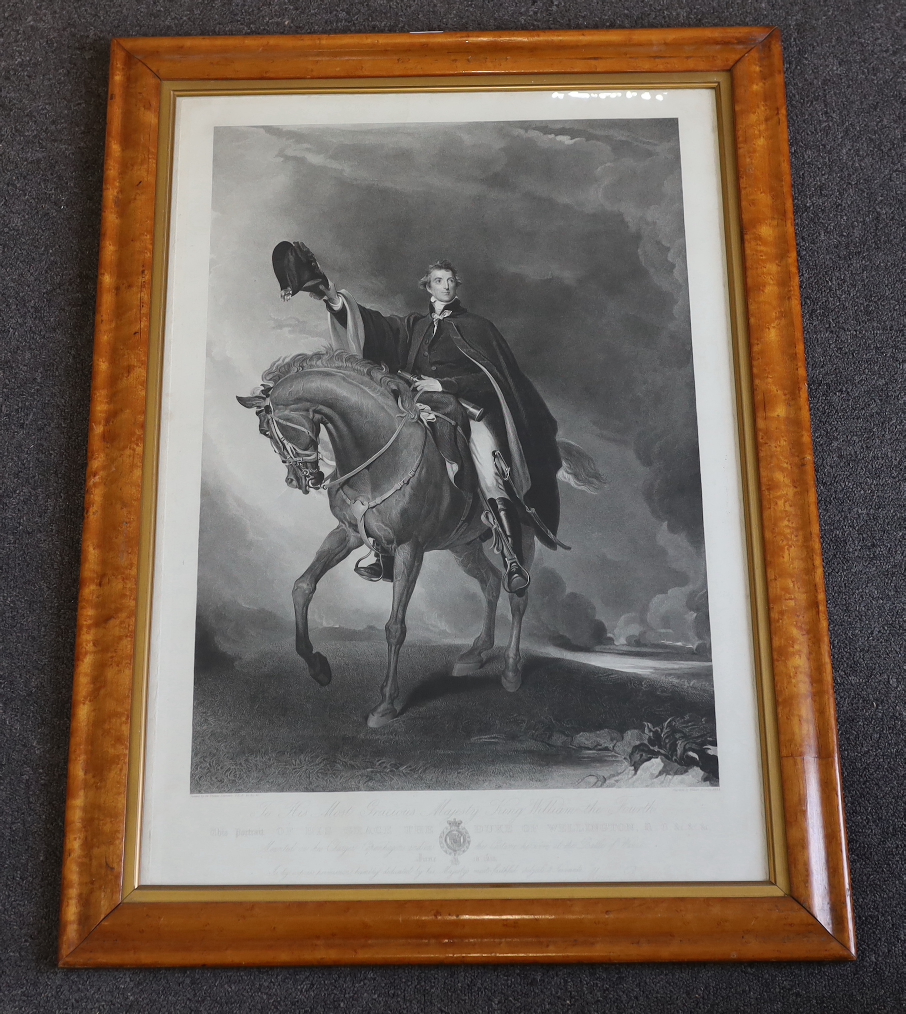 William Bromley after Sir Thomas Lawrence, etching and engraving, 'Portrait of His Grace The Duke of Wellington, mounted on his charger, Copenhagen, and in the costume he wore at the Battle of Waterloo', published by Moo